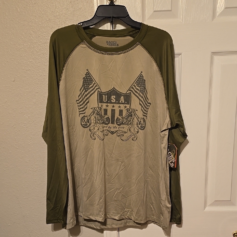 NWT Racks & Reels USA Flag Graphic Long Sleeve Shirt Size L